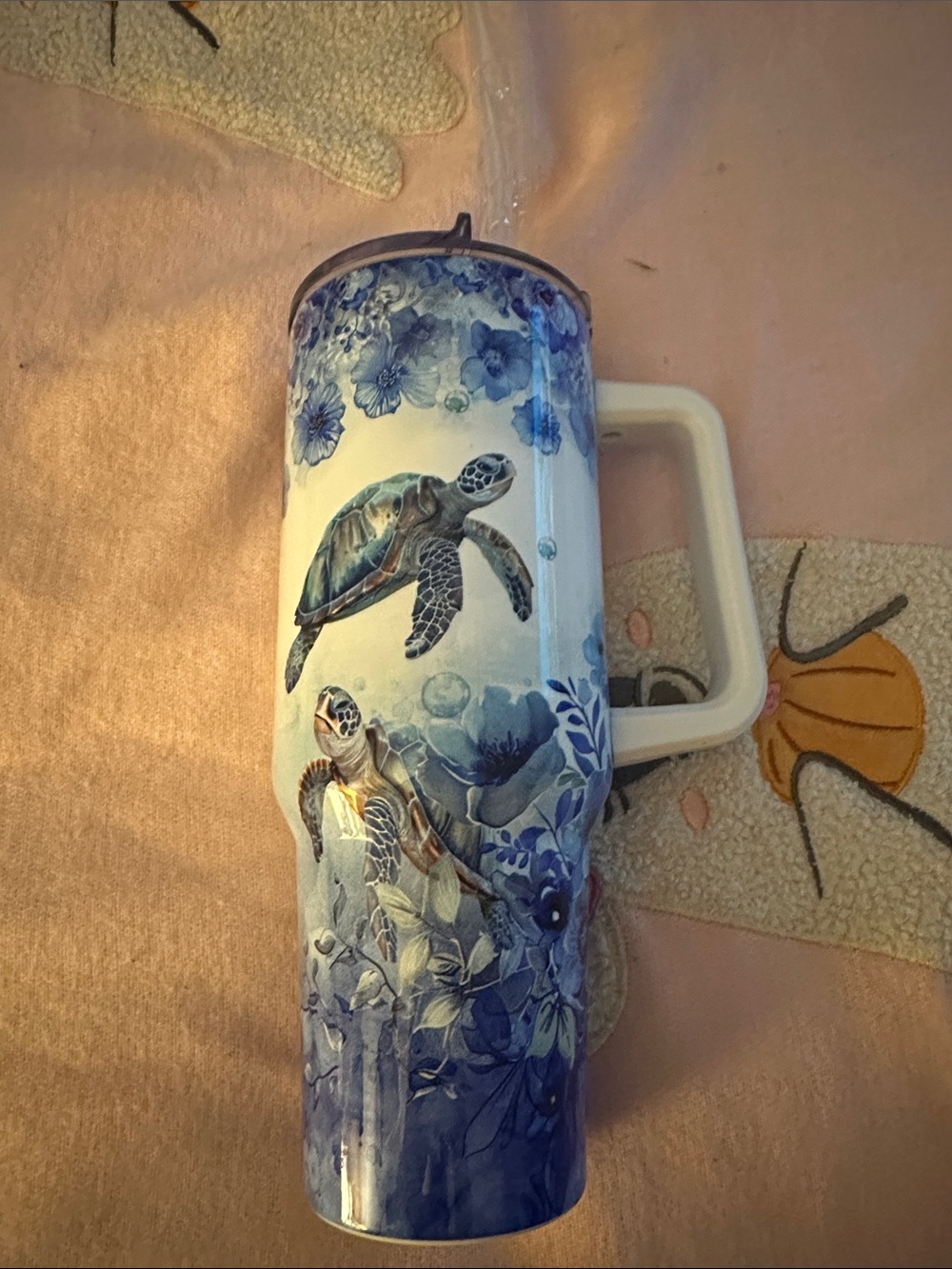 Blue Sea Turtle metal lined Travel Mug with Handle